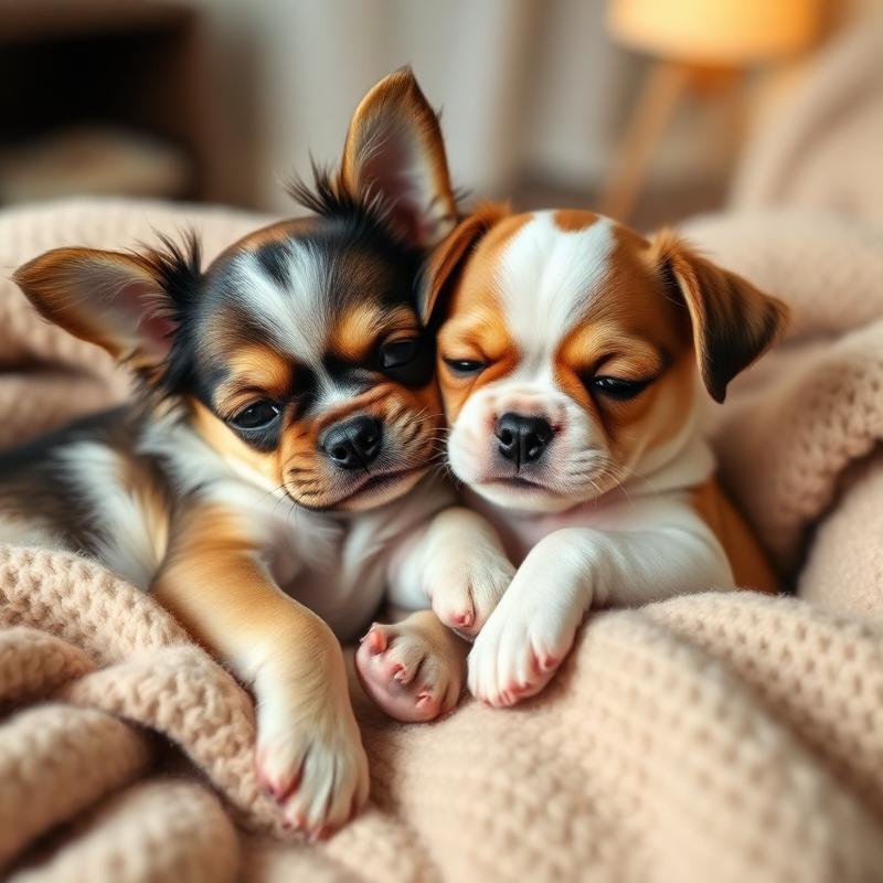 Two puppies cuddling