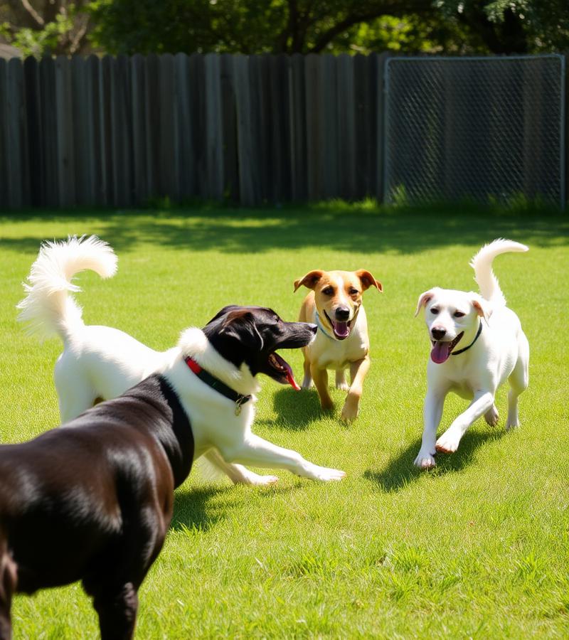 Dogs playing in outdoor yard