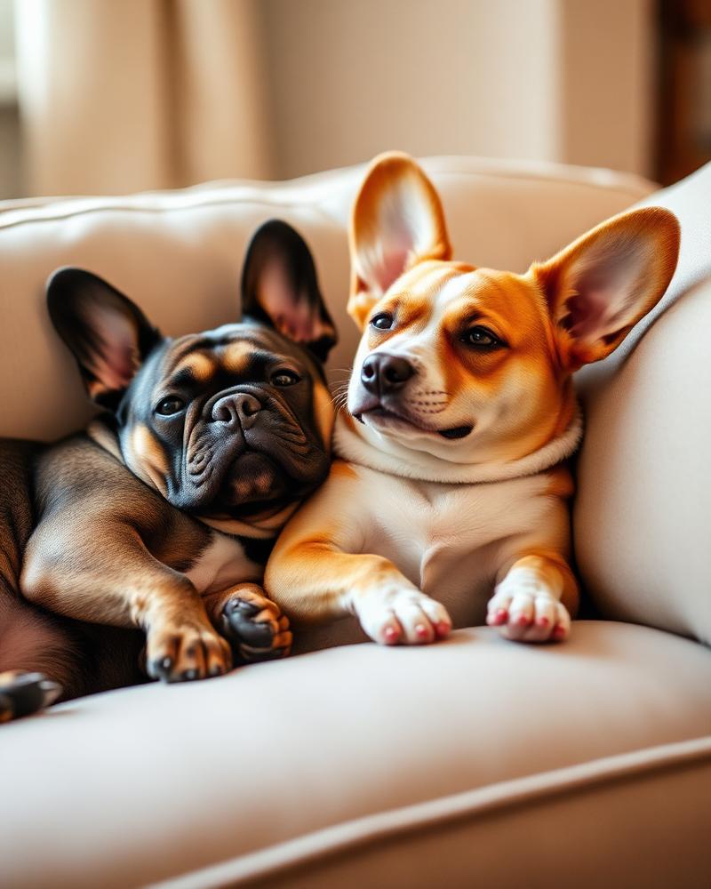French bulldog and corgi resting